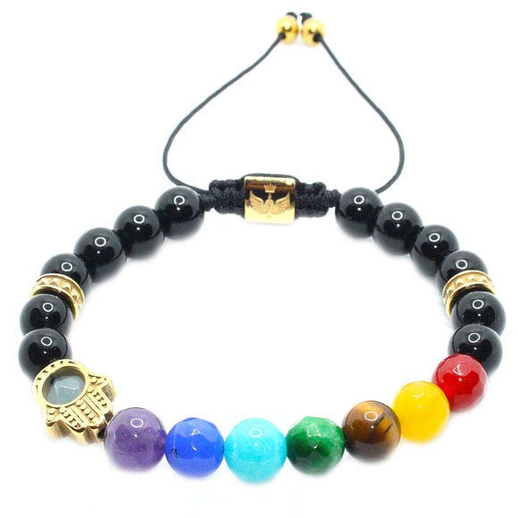 PULSERA 7 CHAKRAS CON PIEDRAS SEMIPRECIOSAS Y MANO DE FÁTIMA