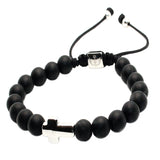 PULSERA ÓNIX MATE CON CRUZ EN ACERO INOXIDABLE