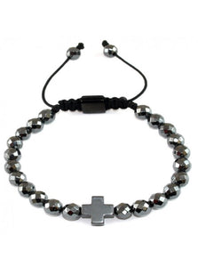 PULSERA CON PIEDRAS Y CRUZ HEMATITE