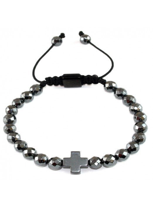 PULSERA CON PIEDRAS Y CRUZ HEMATITE