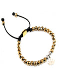 PULSERA HEMATITES CON CORONA EN PLATA DE LEY 925