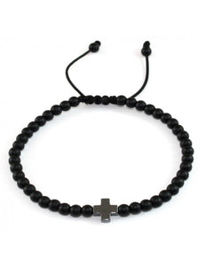 PULSERA ÓNIX MATE Y CRUZ DE HEMATITE